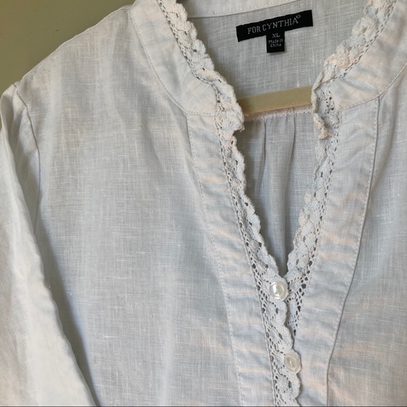 FOR CYNTHIA White Linen Tunic Top EUC - Picture 3 of 5